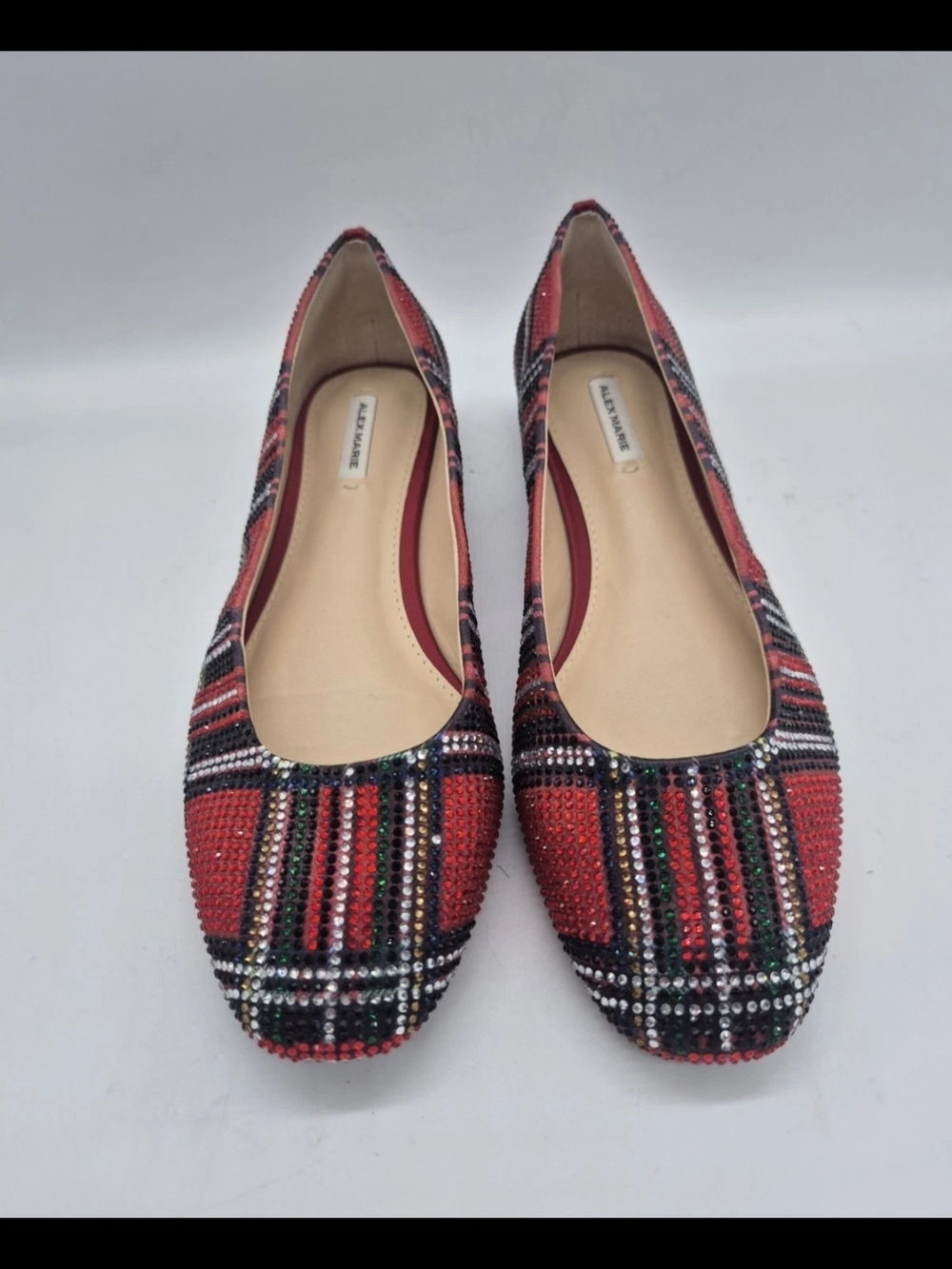 Alex Marie Red Plaid Rhinestone-Studded Ballet Flat - Picture 5 of 9